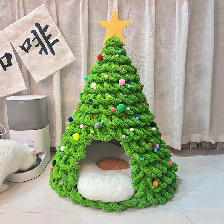 Christmas Tree Cat Nest Handmade DIY Yarn Material Kit Woolen Winter Warm Dog Kennel - Green