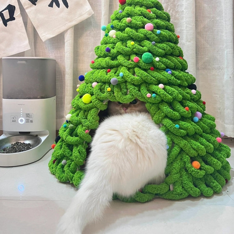 Christmas Tree Cat Nest Handmade DIY Yarn Material Kit Woolen Winter Warm Dog Kennel - Green
