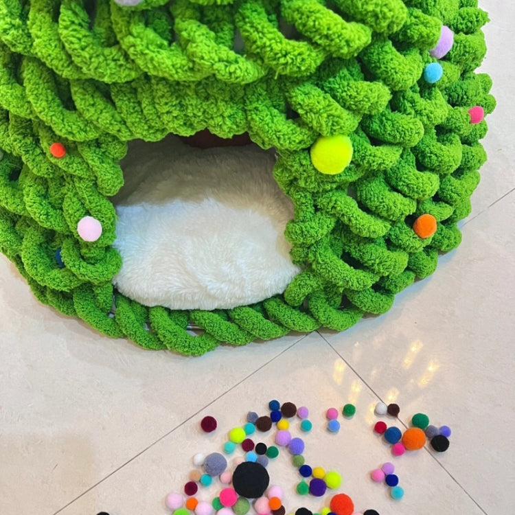 Christmas Tree Cat Nest Handmade DIY Yarn Material Kit Woolen Winter Warm Dog Kennel - Green