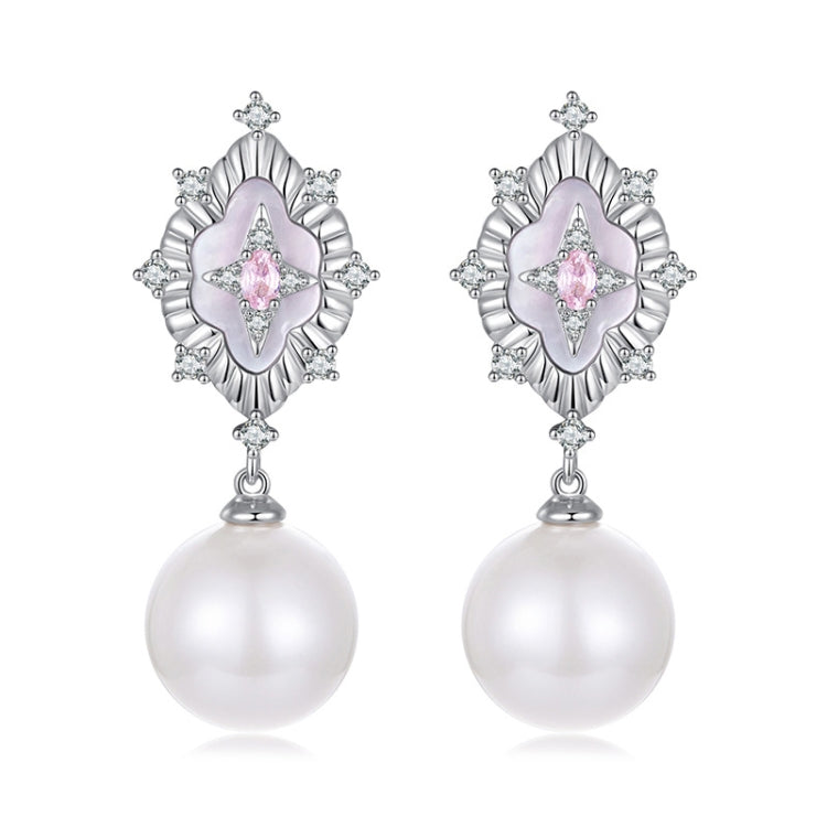 Vintage Starlight Shell Pearl Copper Material Platinum-Plated Earrings - YIE246