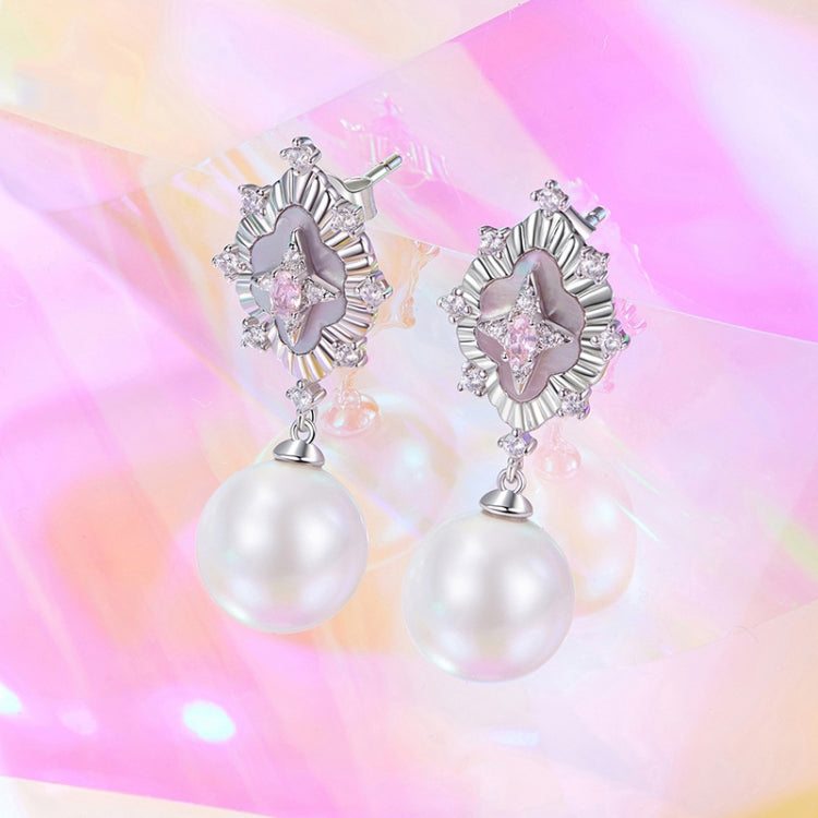 Vintage Starlight Shell Pearl Copper Material Platinum-Plated Earrings - YIE246
