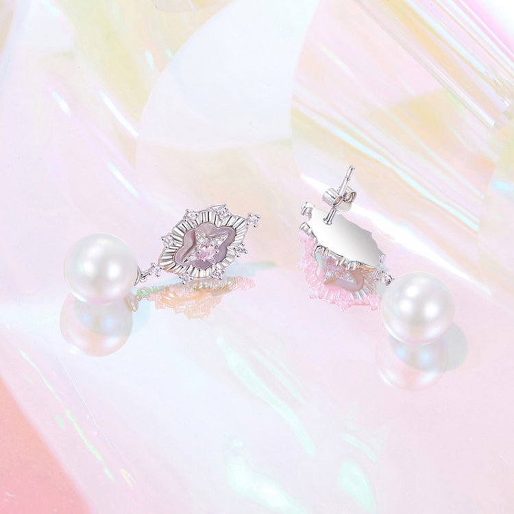 Vintage Starlight Shell Pearl Copper Material Platinum-Plated Earrings - YIE246