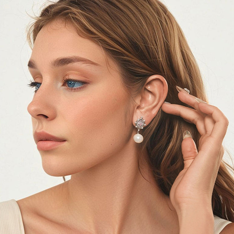 Vintage Starlight Shell Pearl Copper Material Platinum-Plated Earrings - YIE246