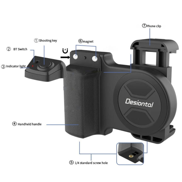 Desiontal PH-30A Mobile Phone Portable Bluetooth Remote Control Live Photo Anti-Shake Camera Aid - Black