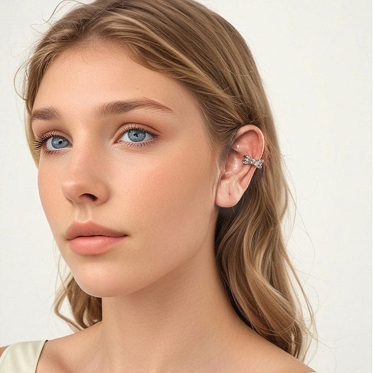 Elegant Bow Ear Bone Clip Copper Material Platinum-Plated Earrings - YIE248