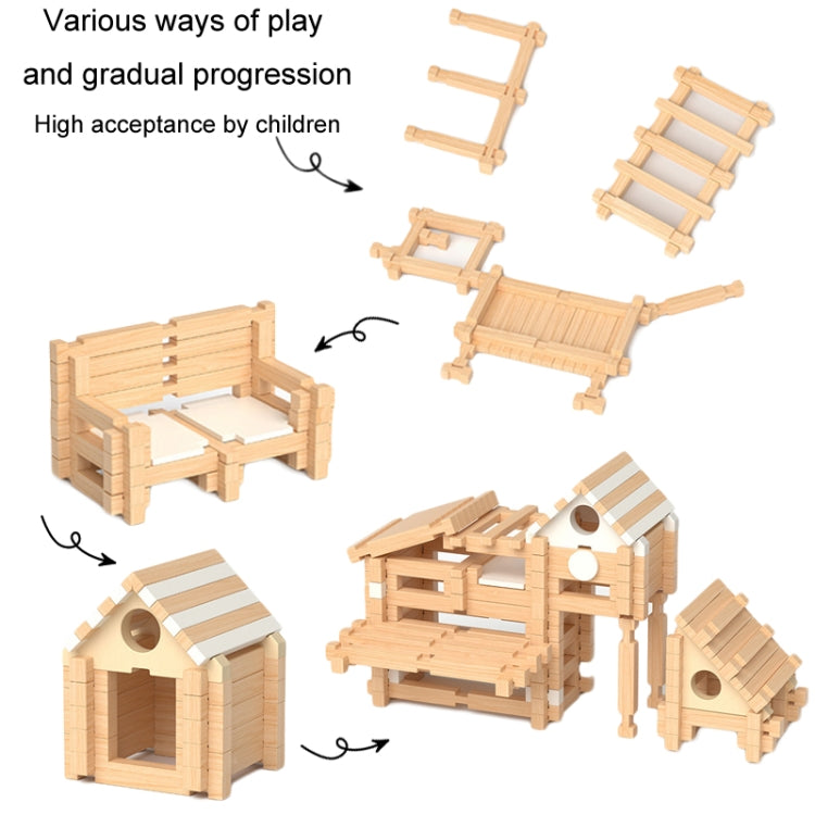 110pcs /Set Children Early Learning Mortise And Tenon Structure Building Blocks Hut DIY Wooden Assembly Educational Toy
