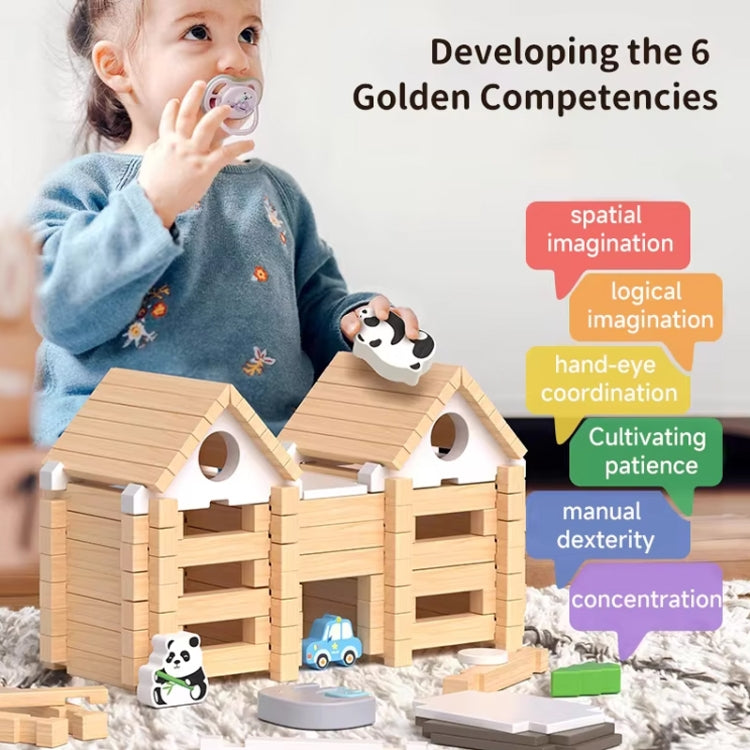 110pcs /Set Children Early Learning Mortise And Tenon Structure Building Blocks Hut DIY Wooden Assembly Educational Toy