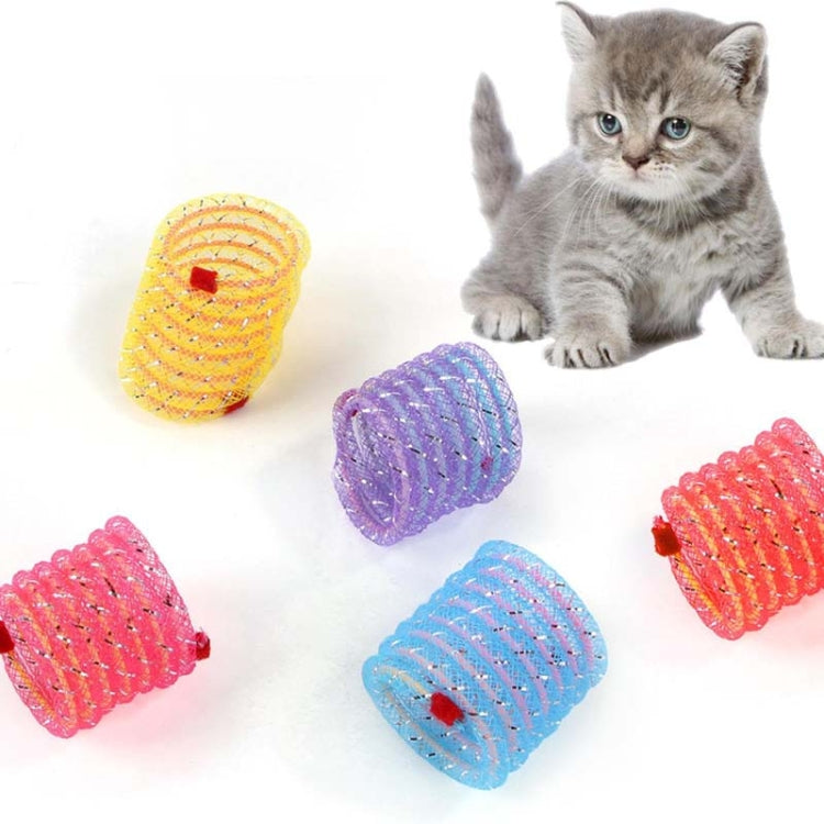 2pcs Colorful Plastic Spring Nylon Bouncing Tease Cats Toys Random Color Delivery