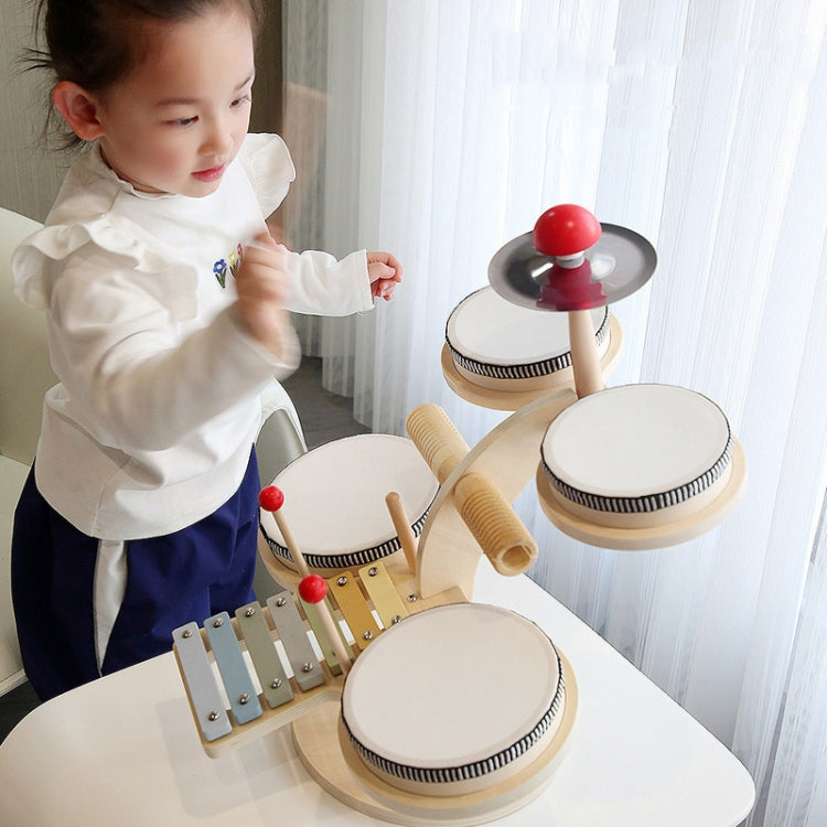 Children Wooden Desktop Music Percussion Toy Baby Early Learning Drum Enlightenment Toy, Style: Multi-function Drum Set