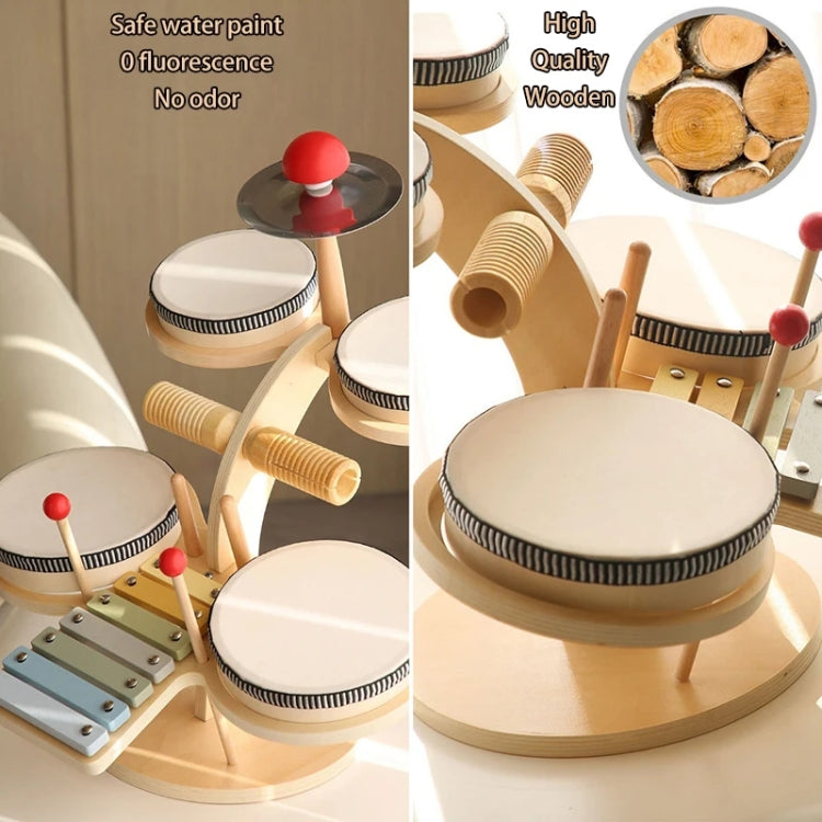 Children Wooden Desktop Music Percussion Toy Baby Early Learning Drum Enlightenment Toy, Style: Multi-function Drum Set