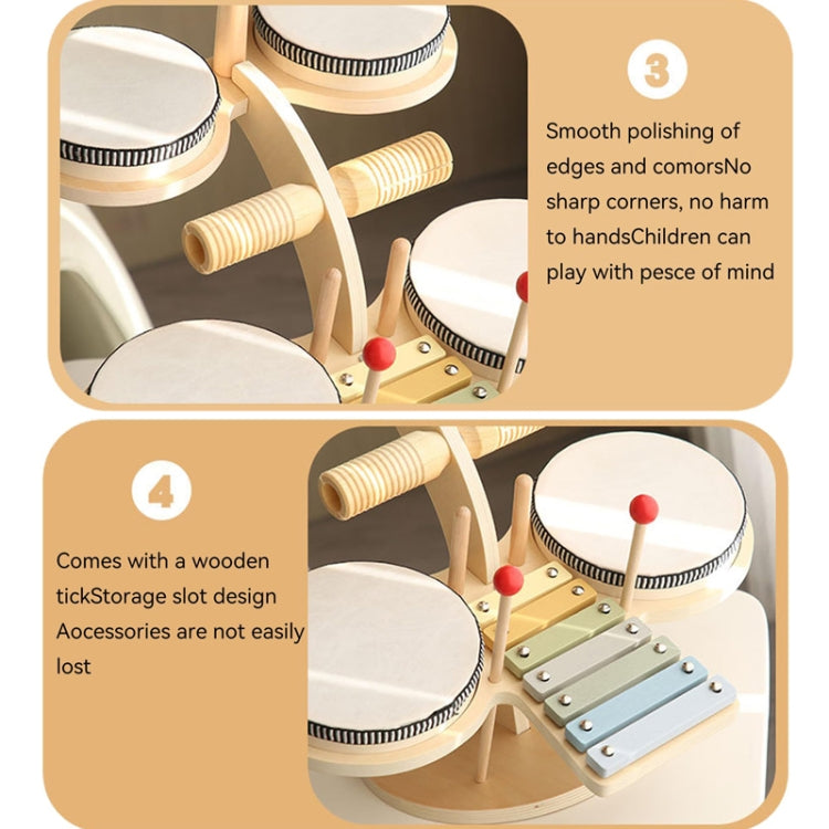 Children Wooden Desktop Music Percussion Toy Baby Early Learning Drum Enlightenment Toy, Style: Multi-function Drum Set