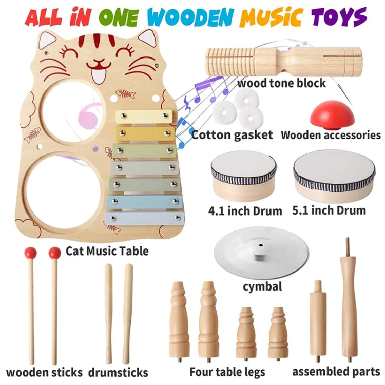 Children Wooden Desktop Music Percussion Toy Baby Early Learning Drum Enlightenment Toy, Style: Kitten Music Stand