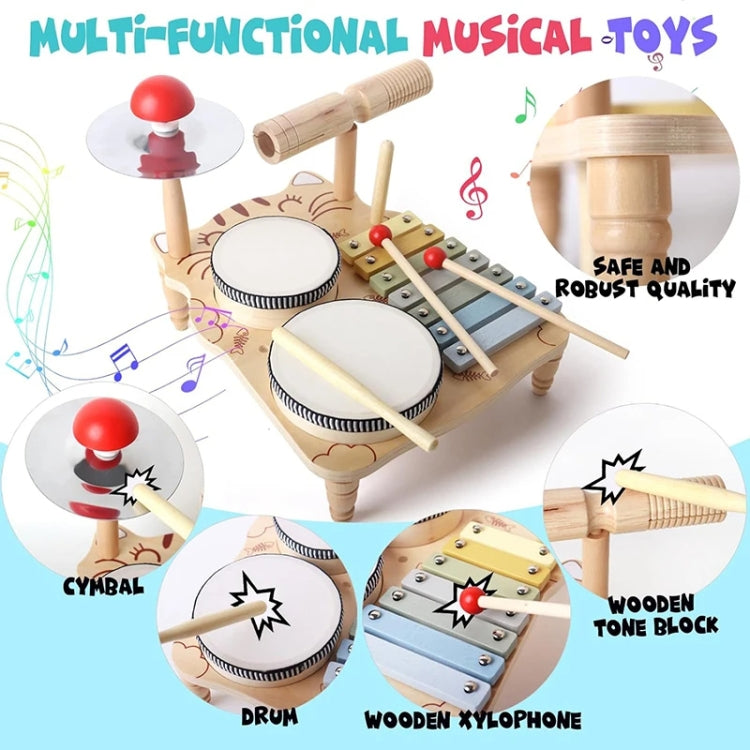 Children Wooden Desktop Music Percussion Toy Baby Early Learning Drum Enlightenment Toy, Style: Kitten Music Stand