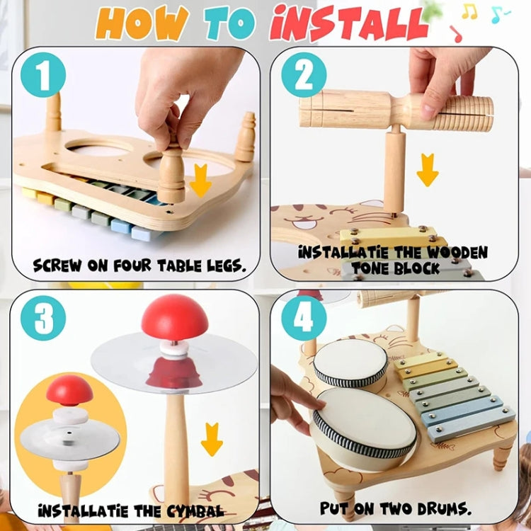 Children Wooden Desktop Music Percussion Toy Baby Early Learning Drum Enlightenment Toy, Style: Kitten Music Stand