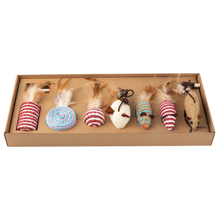 7pcs / Set Pet Teasing Cats Toys Combination Kit, Style: Sisal Mouse