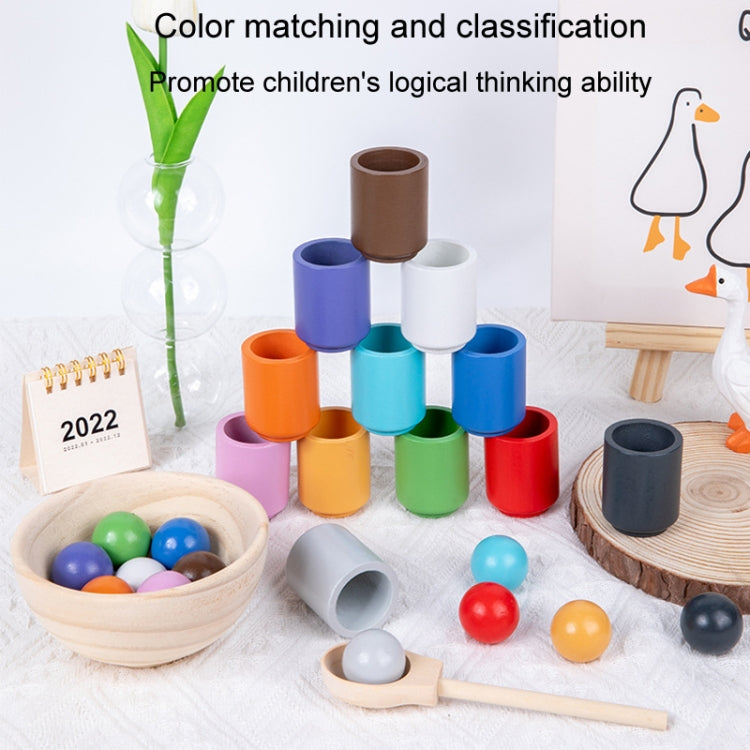 Children Montessori Early Learning Color Recognition Matching Beads Kindergarten Educational Toy - 12-color Balls And Cups