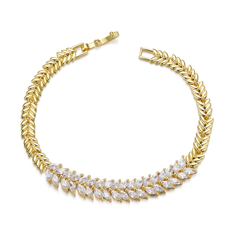 YIB067 Copper Platinum-plated Shining Zircon Wheat Ear Bracelet, Size: 17CM