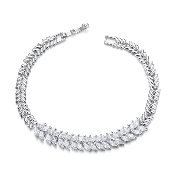 YIB067 Copper Platinum-plated Shining Zircon Wheat Ear Bracelet, Size: 19CM