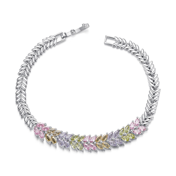 YIB067 Copper Platinum-plated Shining Zircon Wheat Ear Bracelet, Size: 19CM