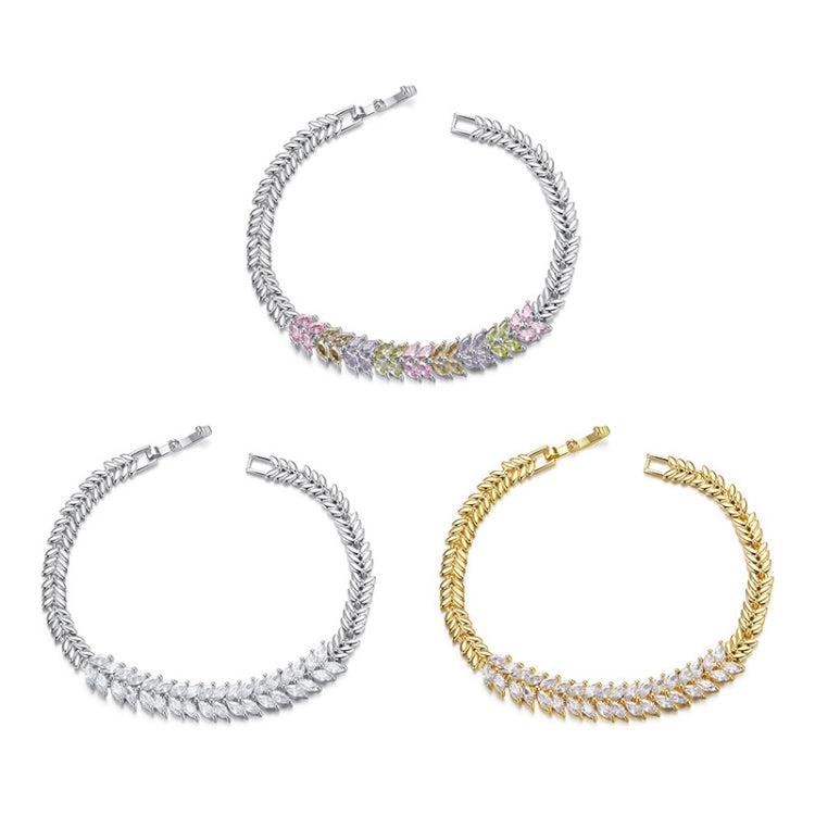 YIB067 Copper Platinum-plated Shining Zircon Wheat Ear Bracelet, Size: 19CM