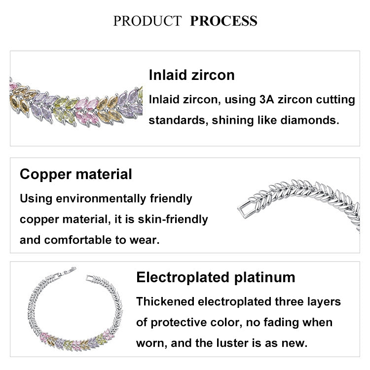 YIB067 Copper Platinum-plated Shining Zircon Wheat Ear Bracelet, Size: 19CM
