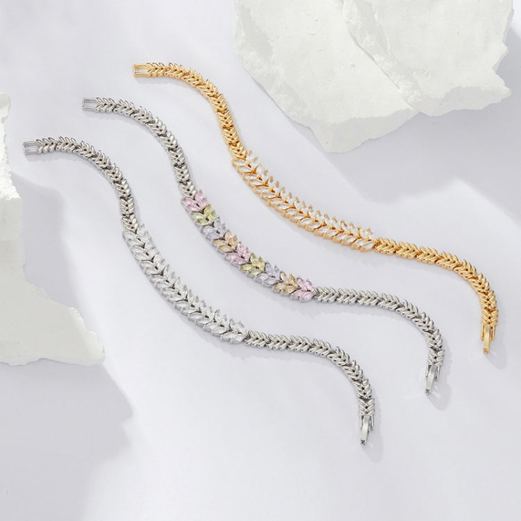 YIB067 Copper Platinum-plated Shining Zircon Wheat Ear Bracelet, Size: 19CM