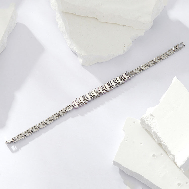 YIB067 Copper Platinum-plated Shining Zircon Wheat Ear Bracelet, Size: 19CM
