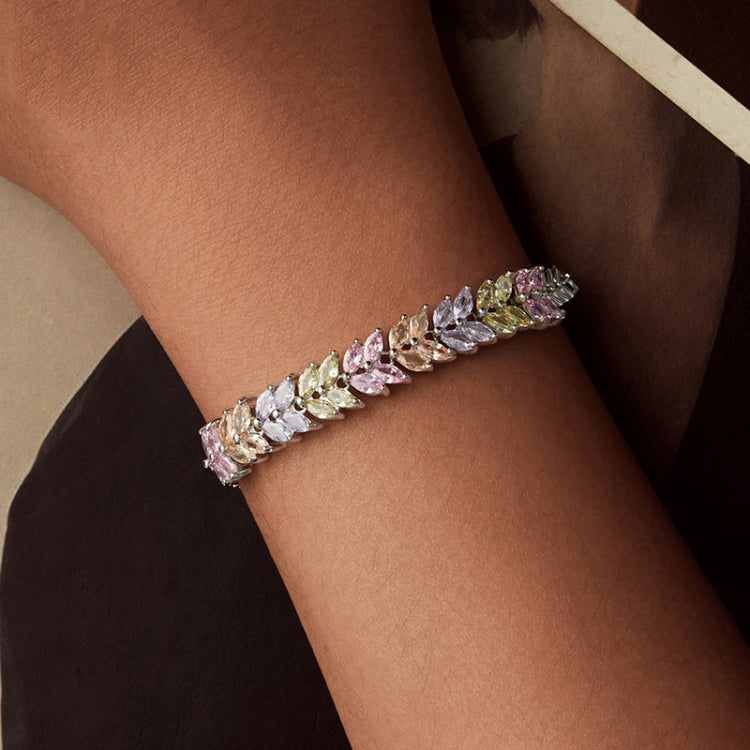 YIB067 Copper Platinum-plated Shining Zircon Wheat Ear Bracelet, Size: 19CM