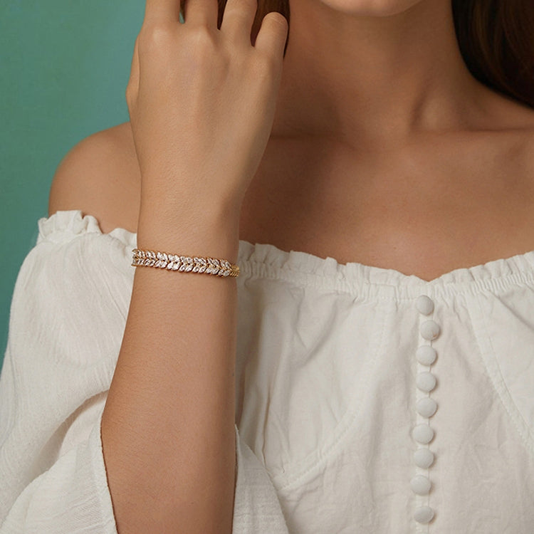 YIB067 Copper Platinum-plated Shining Zircon Wheat Ear Bracelet, Size: 19CM