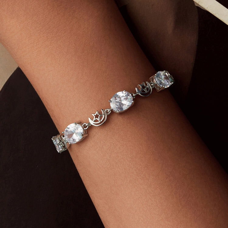 YIB068 Copper Platinum-plated Shining Star and Moon Zircon Bracelet, Size: 17CM