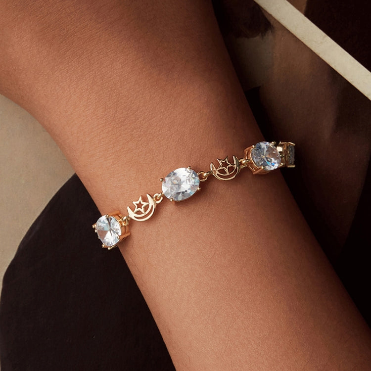 YIB068 Copper Platinum-plated Shining Star and Moon Zircon Bracelet, Size: 19CM