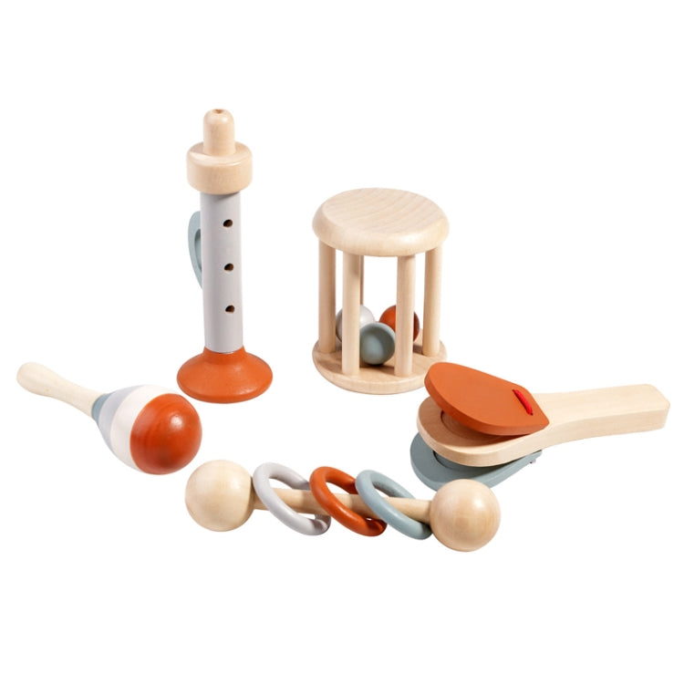 Treehole 5pcs /Set Wooden Baby Hand Grip Bells Rattles Musical Instruments Toddler Early Learning Pacifying Bed Bells Toys