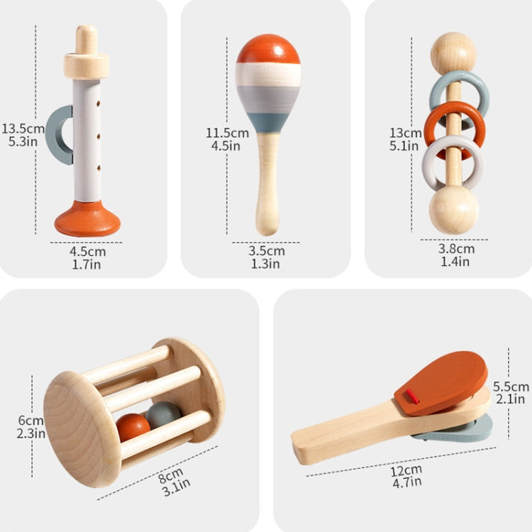 Treehole 5pcs /Set Wooden Baby Hand Grip Bells Rattles Musical Instruments Toddler Early Learning Pacifying Bed Bells Toys