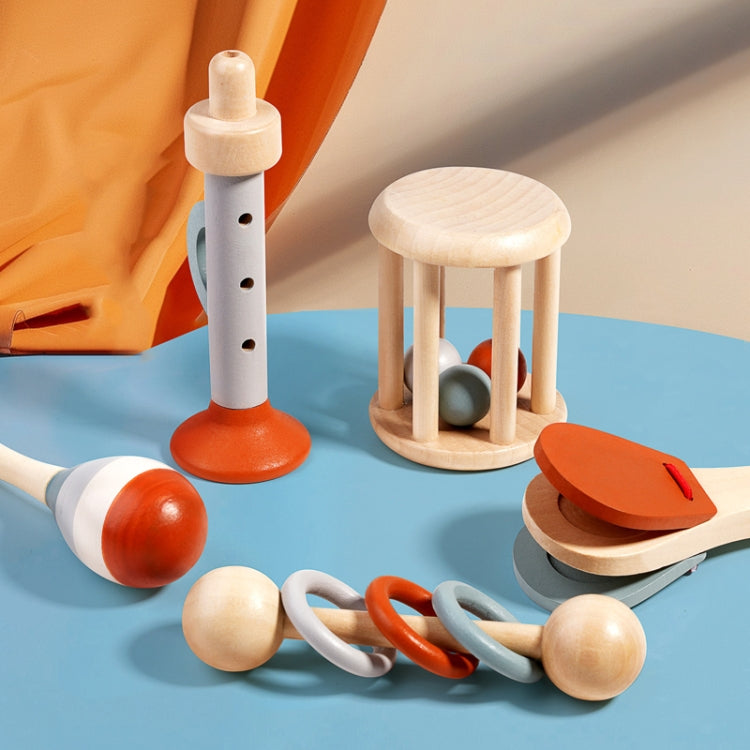 Treehole 5pcs /Set Wooden Baby Hand Grip Bells Rattles Musical Instruments Toddler Early Learning Pacifying Bed Bells Toys