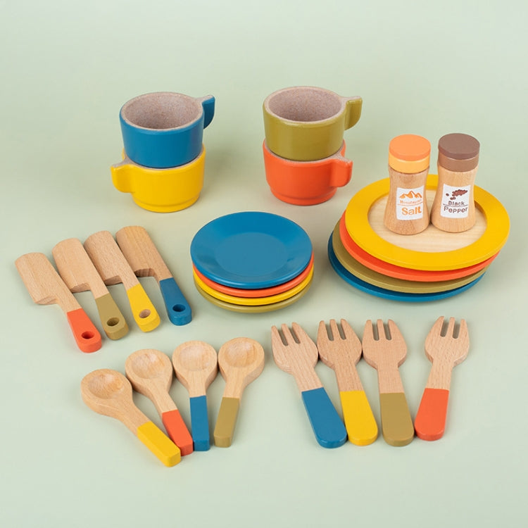 26pcs /Set Simulation Wooden Children Afternoon Tea Set Montessori Fun Role-playing Pretend Play Early Education Toy