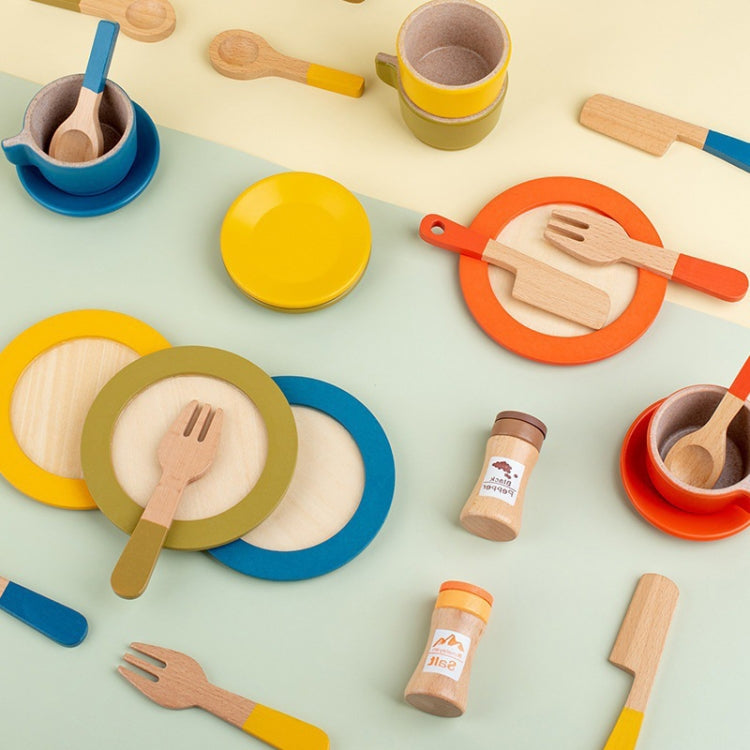 26pcs /Set Simulation Wooden Children Afternoon Tea Set Montessori Fun Role-playing Pretend Play Early Education Toy