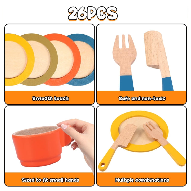 26pcs /Set Simulation Wooden Children Afternoon Tea Set Montessori Fun Role-playing Pretend Play Early Education Toy