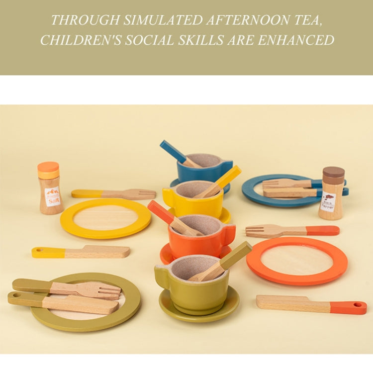 26pcs /Set Simulation Wooden Children Afternoon Tea Set Montessori Fun Role-playing Pretend Play Early Education Toy