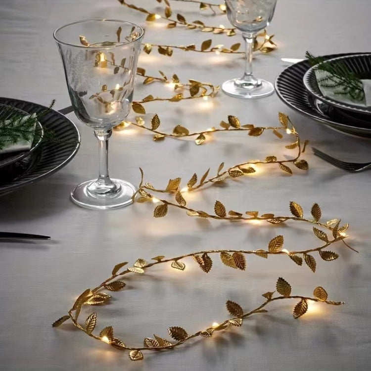 3m 30 Lights LED Artificial Golden Leaf Vine Light String For Christmas Holiday Decoration