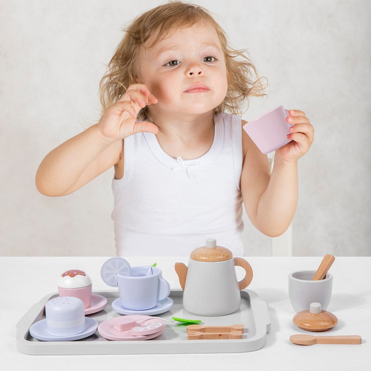17pcs /Set Children Pretend Play Wooden Afternoon Tea Toy Simulation Fun Interactive Boys and Girls Toys