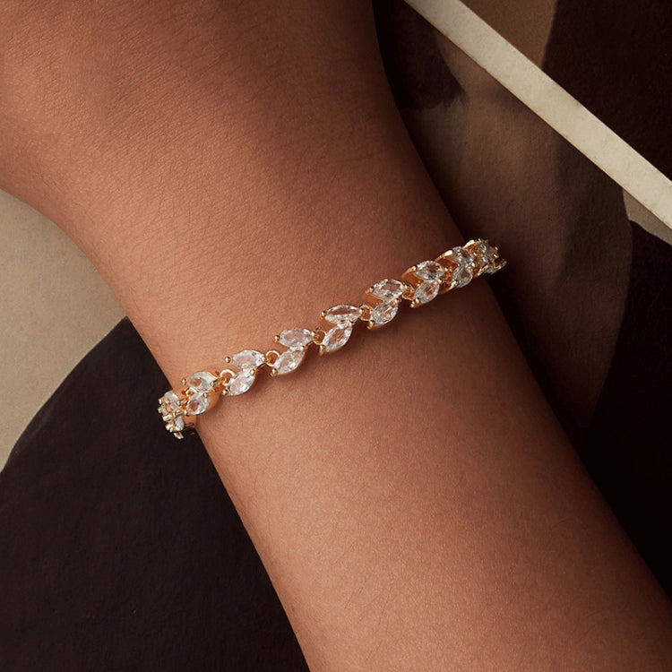 YIB069 Copper Platinum-plated Shining Zircon Elegant Olive Leaf Bracelet