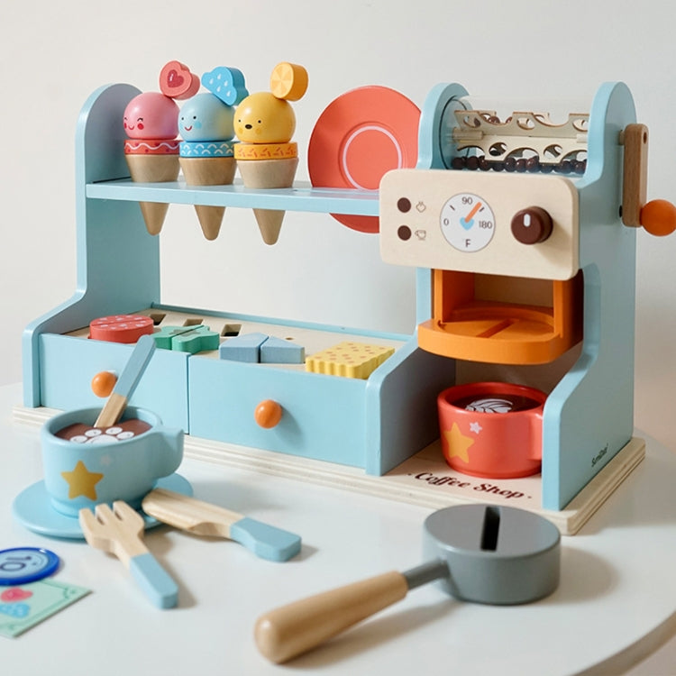 Children Wooden Ice Cream Coffee Machine Combo Mold Kit Puzzle Pretend Play Toy Boys Girls Birthday Gift