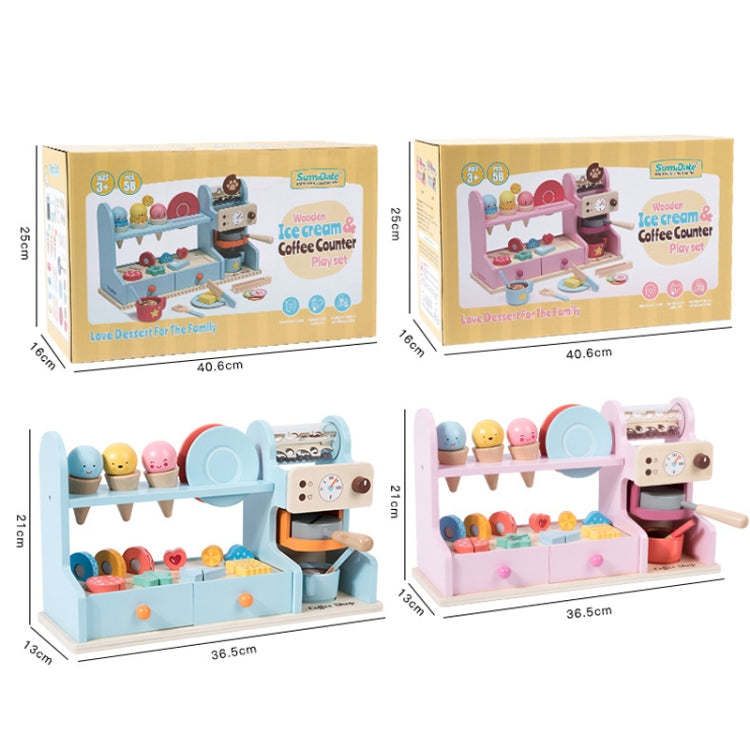 Children Wooden Ice Cream Coffee Machine Combo Mold Kit Puzzle Pretend Play Toy Boys Girls Birthday Gift
