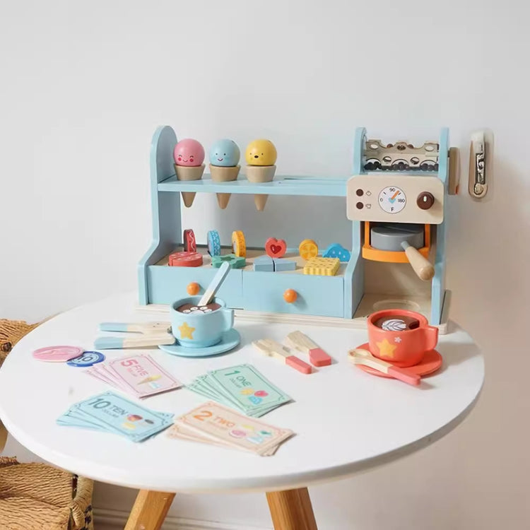 Children Wooden Ice Cream Coffee Machine Combo Mold Kit Puzzle Pretend Play Toy Boys Girls Birthday Gift