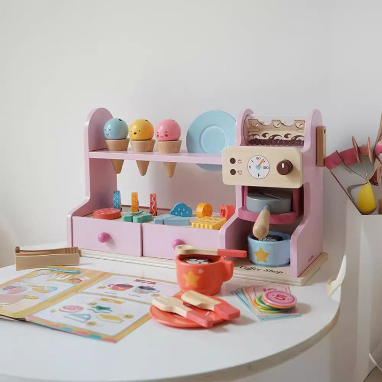 Children Wooden Ice Cream Coffee Machine Combo Mold Kit Puzzle Pretend Play Toy Boys Girls Birthday Gift