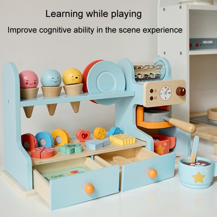 Children Wooden Ice Cream Coffee Machine Combo Mold Kit Puzzle Pretend Play Toy Boys Girls Birthday Gift