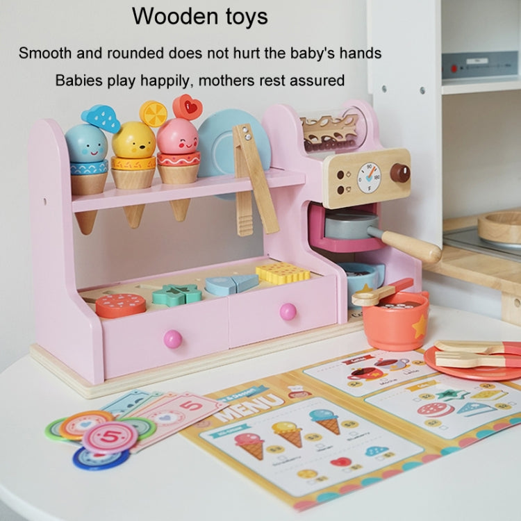 Children Wooden Ice Cream Coffee Machine Combo Mold Kit Puzzle Pretend Play Toy Boys Girls Birthday Gift