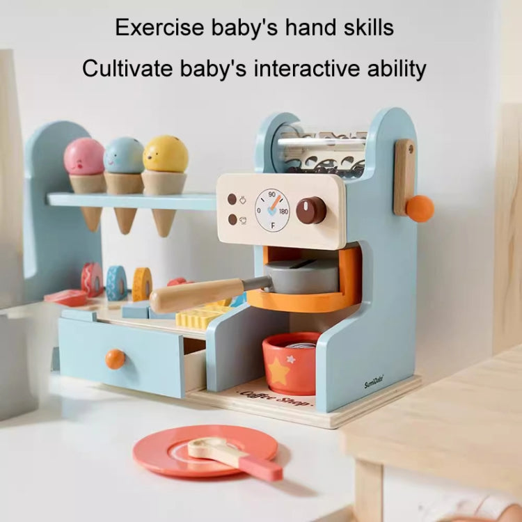 Children Wooden Ice Cream Coffee Machine Combo Mold Kit Puzzle Pretend Play Toy Boys Girls Birthday Gift