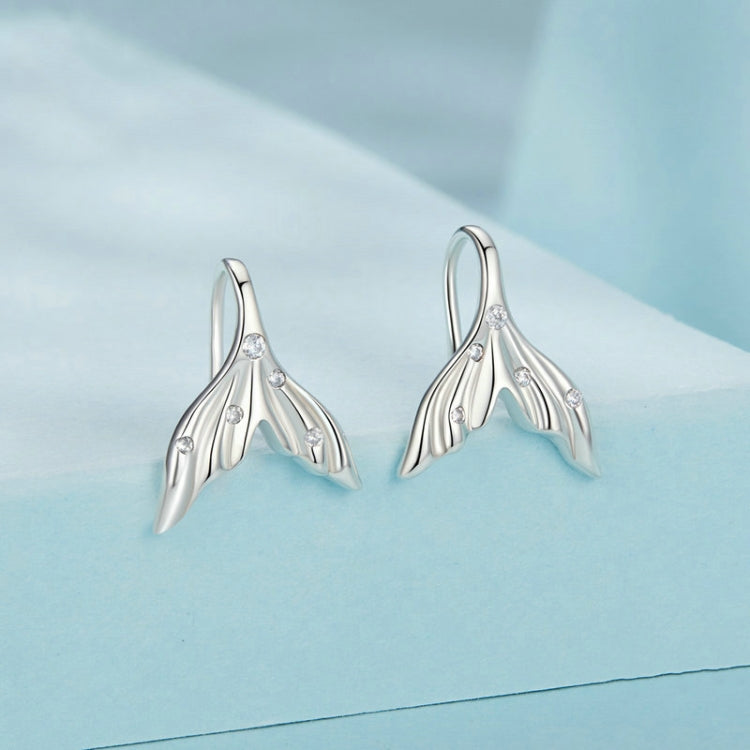 S925 Sterling Silver Oxidized Ocean Style Fishtail Earrings - SCE1807