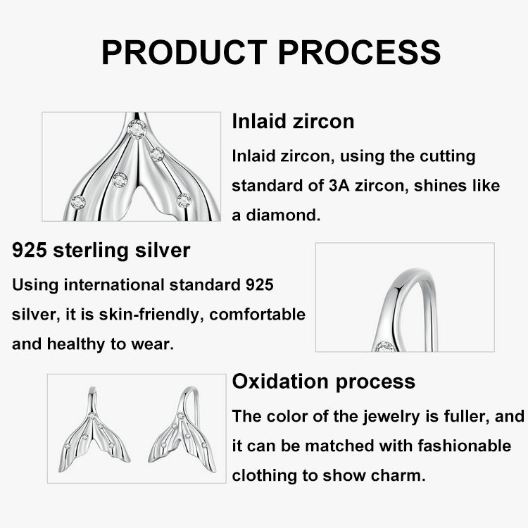 S925 Sterling Silver Oxidized Ocean Style Fishtail Earrings - SCE1807